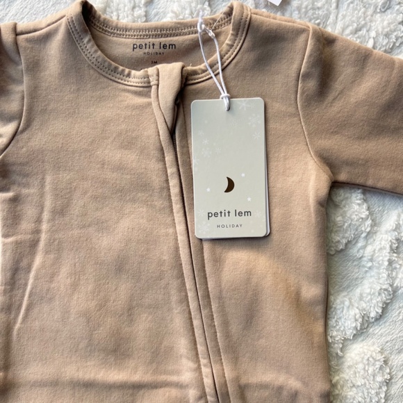 Petit Lem Little Reindeer on Taupe Organic Fleece Playsuit 3M NWT - Picture 5 of 9